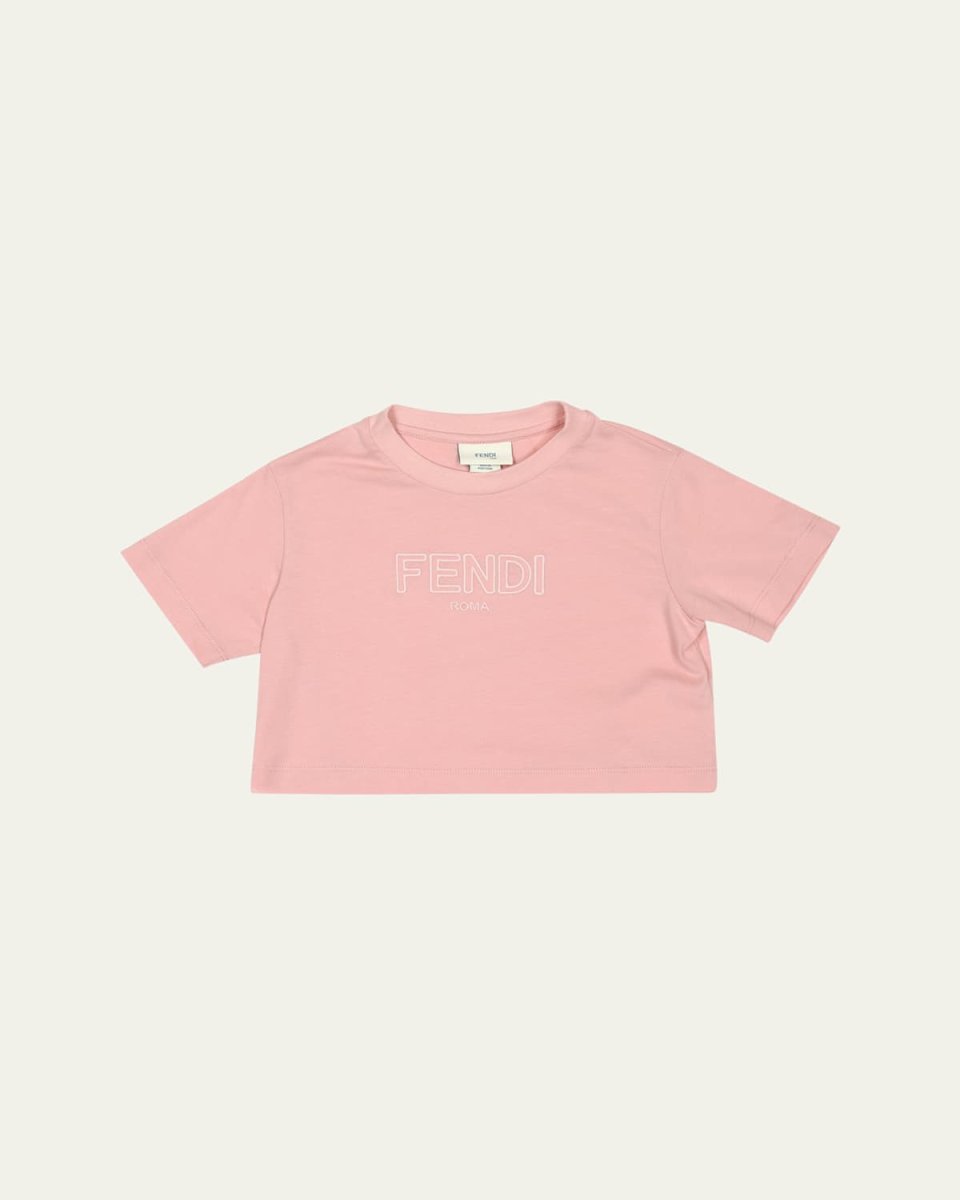 Girl's Cropped Logo Embroidered T-Shirt, Size 3-